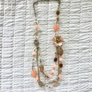 New York and Company long beaded necklace with flower on silver chain